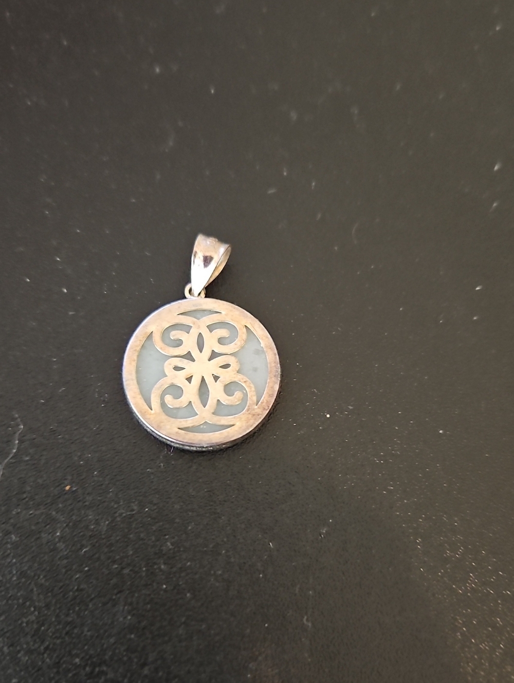 Silver Filigree Round Pendant in White